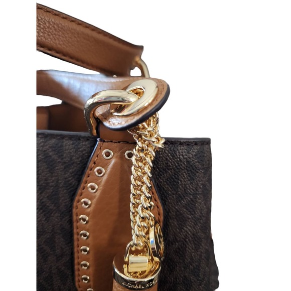 Michael Kors Brooklyn Ladies Large Brown Canvas Satchel Bag - Picture 16 of 16